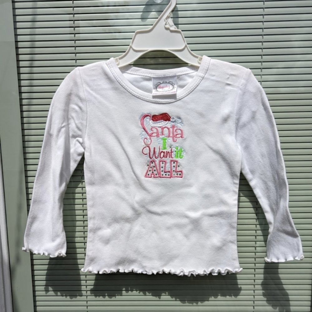 Boutique Santa I Want it ALL embroidered knit top